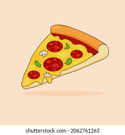 Pizza slice with melted cheese and pepperoni Illustration
