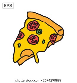 Pizzaschnitte mit geschmolzenem Käse und Belägen, handgezeichnet