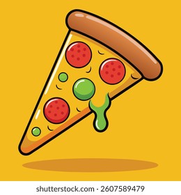 Pizza Slice Melted Floating Cartoon Vector Icon Illustration Food Object Icon Isolated Flat Vector