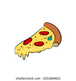 Pizza slice with melted mozzarella cheese vector illustration isolated on white background