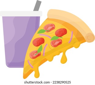 Pizza Slice with Melting Cheese concept,  hot and freshly baked pizzeria piece vector icon design, Fast Food symbol, Junk food sign, popular inexpensive good taste snacks stock illustration 