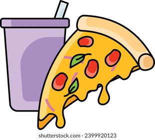 Pizza Slice with Melting Cheese concept, hot and freshly baked pizzeria piece vector color icon design, Fastfood symbol, Grab and go meals sign, Takeout takeaway snack stock illustration