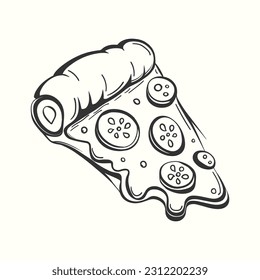 Pizza slice with melting cheese doodle food illustration