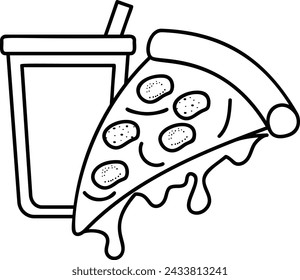 Pizza Slice with Melting Cheese outline concept, hot and freshly baked pizzeria piece vector design, Fast Food hand draw symbol, Junk food sign, english american cuisine stock illustration