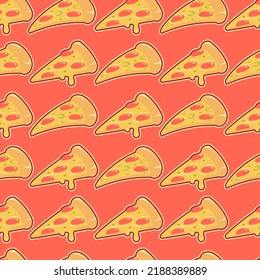 pizza slice with melting cheese seamless pattern background