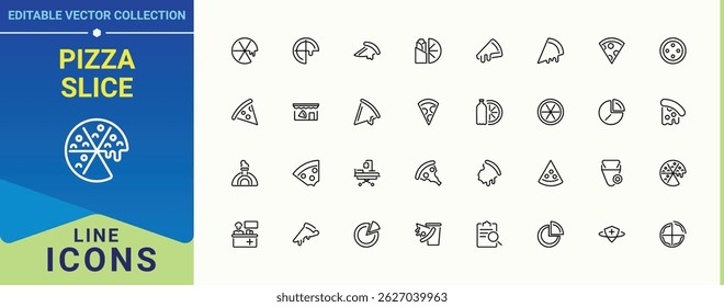 Pizza Slice modern icon set. Includes symbols for cook, meal, pie, pizzeria, restaurant, food and more. Pizza icon set. Minimal icons collection. Editable stroke. Vector illustration.