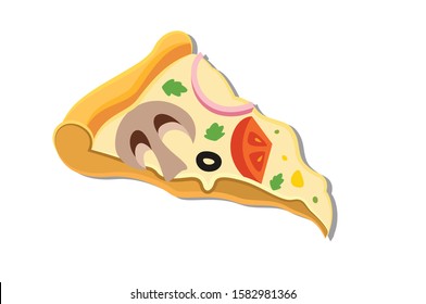 Pizza slice with Mushroom, Olive,Tomato, Paneer and cheese with slice vector Illustration