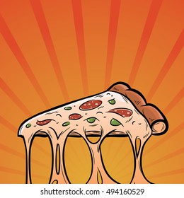 Pizza slice on the pop art background.