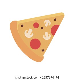 Pizza slice on white background. Vector illustration in trendy flat style. EPS 10.