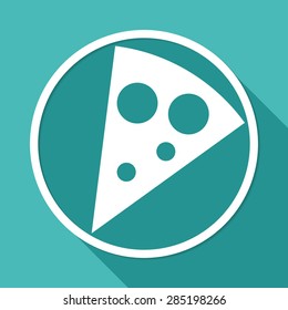 pizza slice on white circle with a long shadow