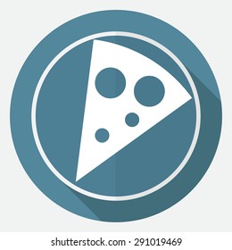 pizza slice on white circle with a long shadow