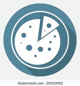 pizza slice on white circle with a long shadow