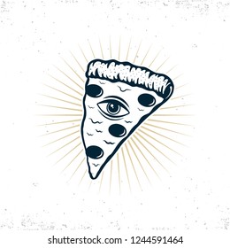 Pizza slice with open eye.Vector illustration.