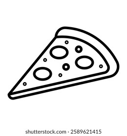 Pizza slice outline icon, a pizza slice with toppings, .  Ideal for projects related to delis, cafe, restaurants, diners, or food-related apps.