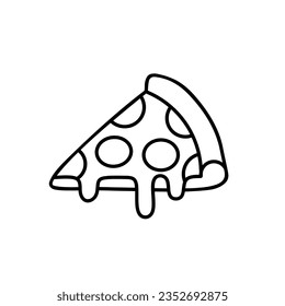 Pizza slice outline style vector icon on white background.