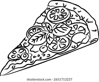 Pizza slice outline vector icon illustration. Pizza clipart. Hand drawn pizza isolated on white background