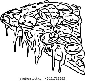 Pizza slice outline vector icon illustration. Pizza clipart. Hand drawn pizza isolated on white background