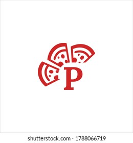 Pizza slice P letra diseño de diseño de vector plantilla