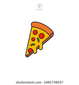 pizza slice with pepperoni and cheese Icon symbol vector illustration isolated on white background