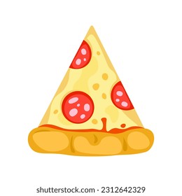 Pizza slice with pepperoni and cheese isolated on a white background. Pizza slice illustration