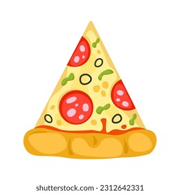 Pizza slice with pepperoni and cheese isolated on a white background. Pizza slice illustration