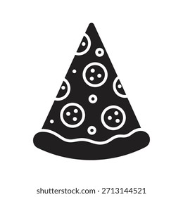 Rebanada de pizza de queso pepperoni tomate icono de comida rápida símbolo de glifo sólido elemento de diseño de Vector comida italiana almuerzo merienda deliciosa corteza caliente