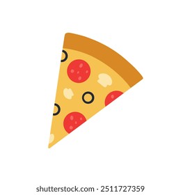 Pizza Slice. Slice of pepperoni pizza. Delicious Italian pizza with mozzarella vector illustration. 