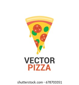 Pizza slice with Pepperoni isolated on white background. Vector icon in flat design style