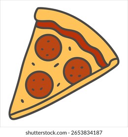 Pizza slice with pepperoni topping, cartoon style