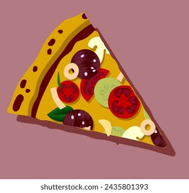 Pizza slice, pizza piece in a flat design style. Vector illustration.
