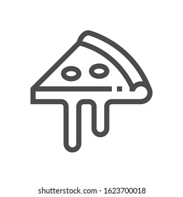 Pizza slice or piece vector icon. That fast food or snack from italian menu consist of dough, cheese and topped with pepperoni for delivery meal or served hot in restaurant and pizzeria. 48x48 px.