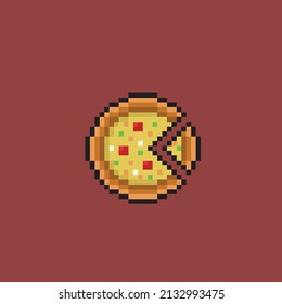 pizza with pizza slice in pixel style