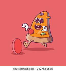 Pizza Slice running vector illustration. Food, sports, mascot design concept.