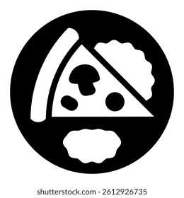 Pizza slice sauce piece in plate solid icon, bakery products concept. Vector graphics. Food dish sign on white background, glyph style mobile or design