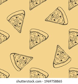 Pizza slice seamless pattern. Food pattern. seamless isolated pattern with line icons.