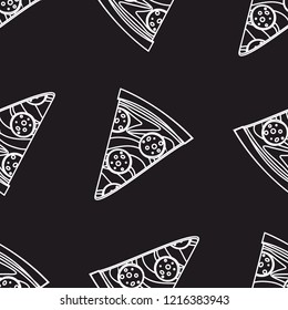 Pizza slice seamless pattern on blackboard.  Fast food vector illustration.