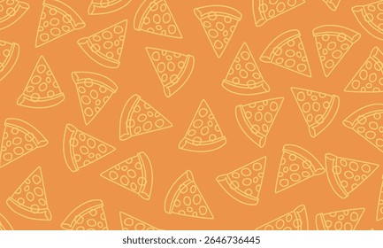Pizza slice seamless pattern outline. Pizza seamless pattern for restaurant packaging background. Pizza pattern background.