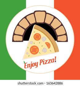 Pizza slice seamless pattern over Italy flag vector illustration