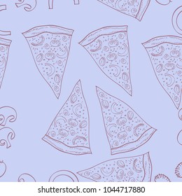 Pizza  slice seamless  pattern, stripes, hole . Hand drawn.