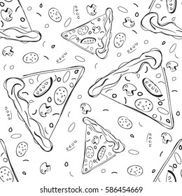Pizza slice  seamless pattern. Suitable for  pizzerias  tablecloths, napkins, pizza boxing, etc.