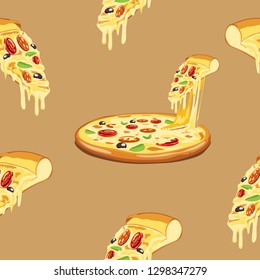 Pizza slice seamless pattern. Pizza vector.