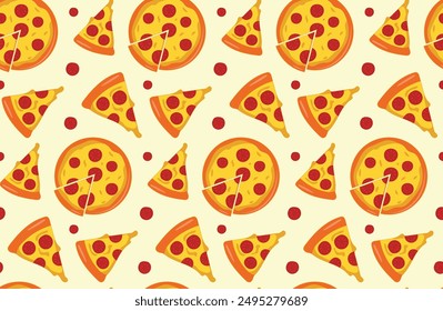 pizza slice seamless pattern yellow soft flat design isolated background