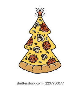 Pizza slice shaped christmas tree vector illustration