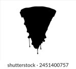 Pizza slice silhouette with flowing cheese vector illustration on white background. Black pizza slice icon.