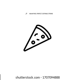 Pizza slice simple black line web icon vector illustration. Editable stroke. 48x48 Pixel Perfect.