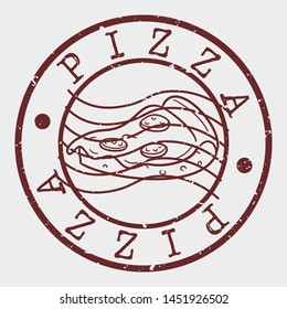 Pizza Slice Stamp. Fast Food Silhouette Seal. Round Design. Vector Icon. Design Retro Insignia.