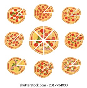 Pizza slice tasty different set vector illustration isolated