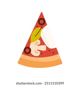 Pizza slice, tasty hot triangle piece of Italian fast food, top view vector illustration