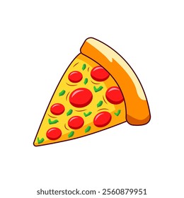 Pizza slice with topping. Pizza cartoon vector illustration.eps