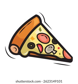 Pizza slice with toppings. Vector illustration